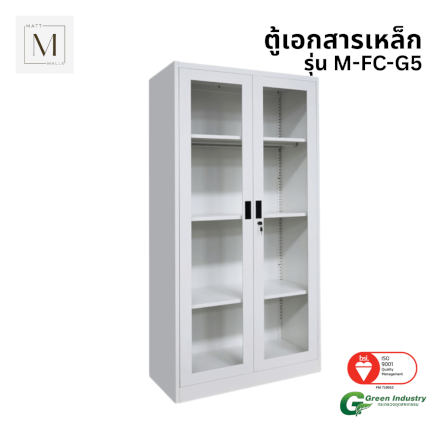 ตู้เอกสารเหล็กบานเปิด-กระจก MATTMALLS รุ่น M-FC-G5 สีขาว 85ซม_0